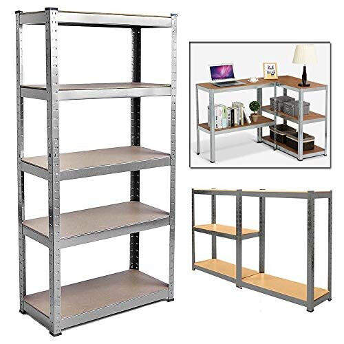 Shelving Unit for Garage Shed Storage, 5 Tier Shelf Unit, Boltless Racking, Free Standing Work Bench, Heavy Duty Metal and MDF Shelves, 875kg Capacity