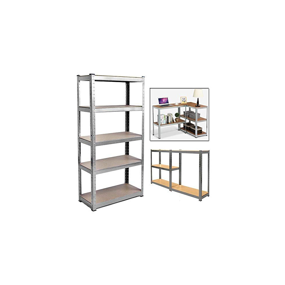 Shelving Unit for Garage Shed Storage, 5 Tier Shelf Unit, Boltless Racking, Free Standing Work Bench, Heavy Duty Metal and MDF Shelves, 875kg Capacity