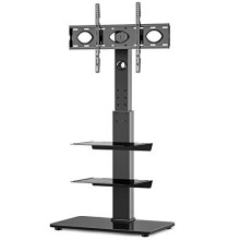 RFIVER Freestanding Swivel Floor TV Stand Tall TV Unit for 32 42 43 49 50 55 58 60 65 inch LCD/LED Flat Curved Screen Height Adjustable with 3-Tier Sh