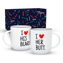Triple Gifffted I Like His Beard Coffee Mugs for Couples, Funny Couple Gifts for Anniversary, Engagement, Christmas, Girlfriend Unique Gifts, His and