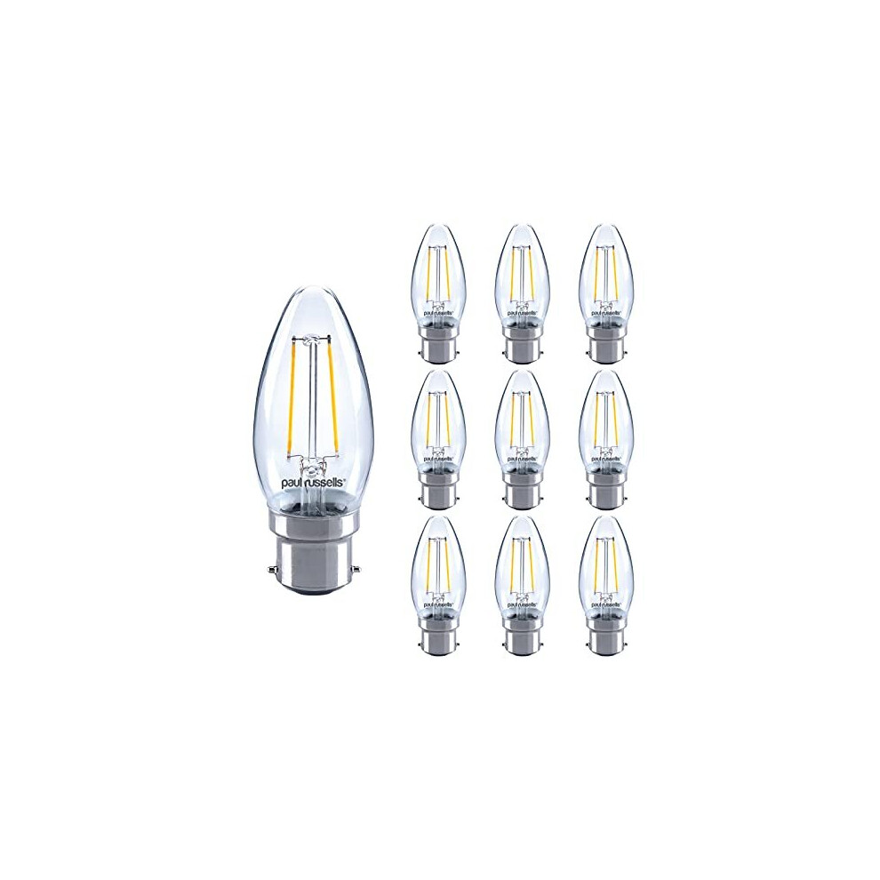 paul russells LED Filament Candle Light Bulbs Bayonet B22, 25w Incandescent Equivalent C35 Bulb, 2.5W 250LM LED Bulbs, 2700K Warm White, Chandelier, C