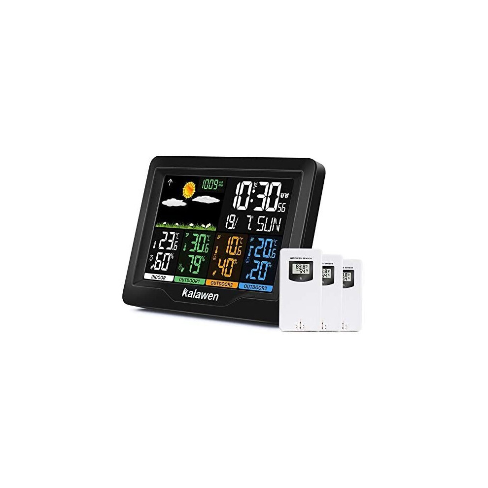 Kalawen Weather Station With 3 Outdoor Sensors, Msf Wireless Digital Alarm Clock, Barometer, Temperature, Humidity Monitor, Weather Forecast For Home 778957353936