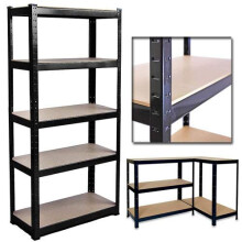 Briefness 5-Tier Heavy Duty Boltless Metal Shelving Unit - 1500H x 700W x 300D mm, 175 kg per Shelf, Black for Garage/Workshop/Warehouse