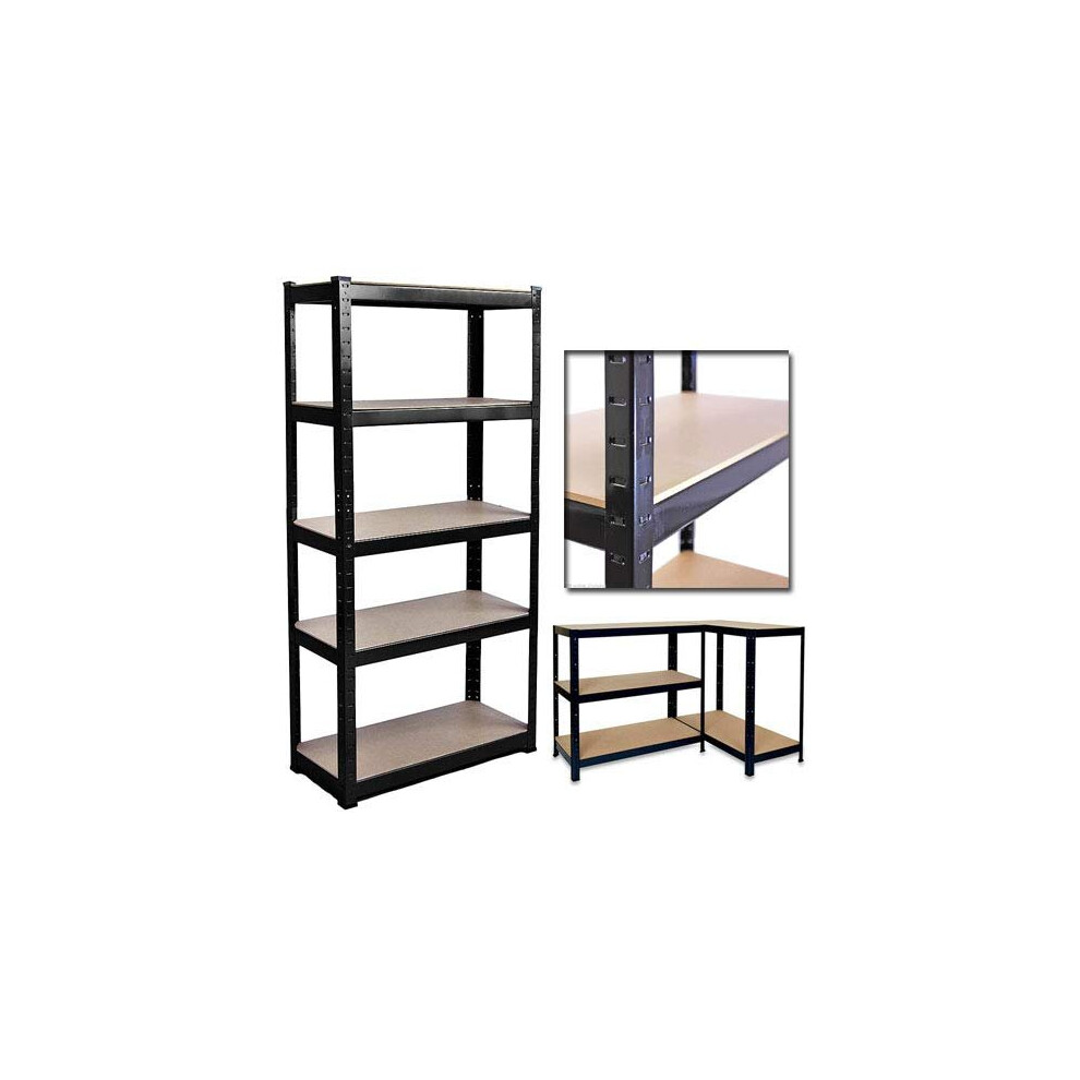 BRIEFNESS 5 Tier Super Strong Heavy Duty Metal Shelving Racking Unit 1500H 700W 300D 175kg Capacity Per Shelf Black For Garage Workshop Warehouse Shed