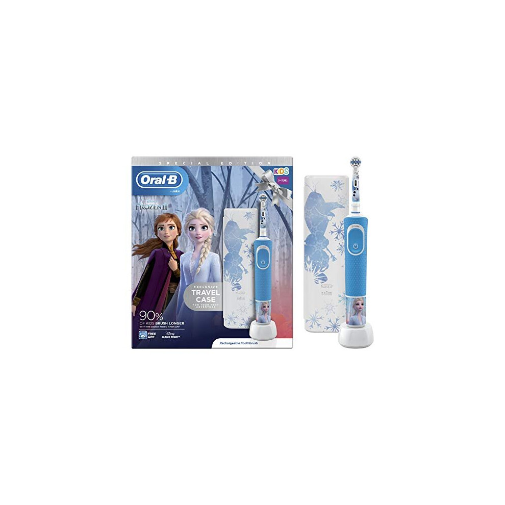 Oral-B Kids Electric Toothbrush Rechargeable Powered By Braun, 1 Handle & 1 Travel Case Featuring Disney Frozen 2, For Ages 3+, 2 Pin UK Plug