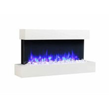Endeavour Fires Runswick Wall Mounted Electric Fire, 220/240Vac, 50 Hz, 1&2kW, 7 day Programmable remote control with an Off White MDF Mantel & Plin