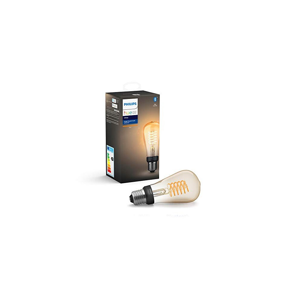 Philips Hue White Filament Regular ST64 LED Smart Light Bulb 1 Pack [E27 Edison Screw] , with Bluetooth, Works with Alexa, Google Assistant and Apple