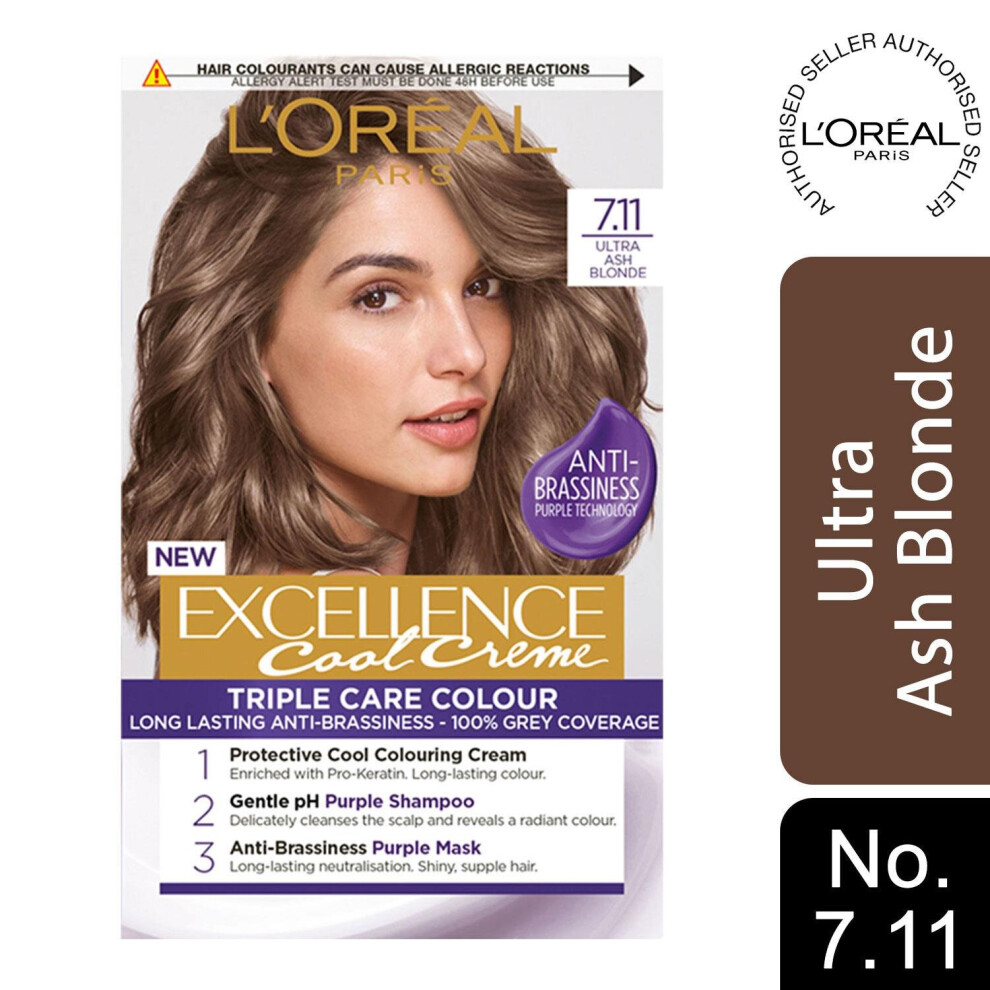 L'Oreal Excellence Creme Permanent Hair Dye, 7.11 Ultra Ash Blonde