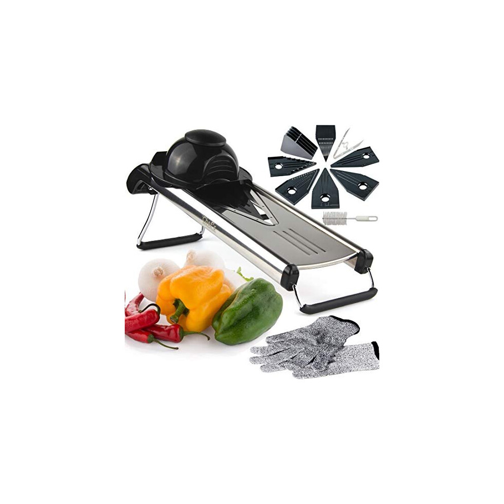 Premium V-Blade Mandolin Slicer. Mandoline cutter, Julienne and Food Grater. Best For Slicing Onions, Potatoes, Tomatoes and Vegetables. Includes 6 In