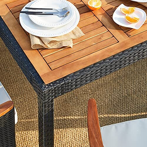 Poly Rattan Garden Furniture Dining Table Set Patio Rectangular Black 4