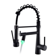 TIMACO LED Kitchen Tap Black 360 Swivelling with Spiral Spring Shower Extendible Gastro High-Pressure Kitchen Sink Mixer Tap