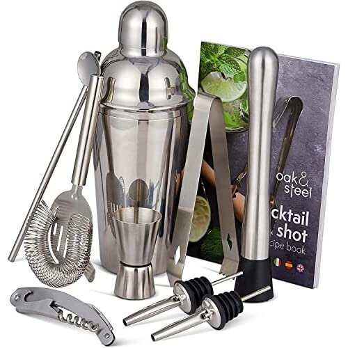 Kit Shaker à Cocktail 10 Pièces En Acier Inoxydable Or Rose/cuivre - Inclut Livre De Recettes, Cadeau Barman
