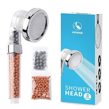 VEHHE Shower Head Powerful Flow with Beads Filter Pressure Boosting Shower Head Spray with 3 Modes Water Saving Bathing for Adults Children Pets Home