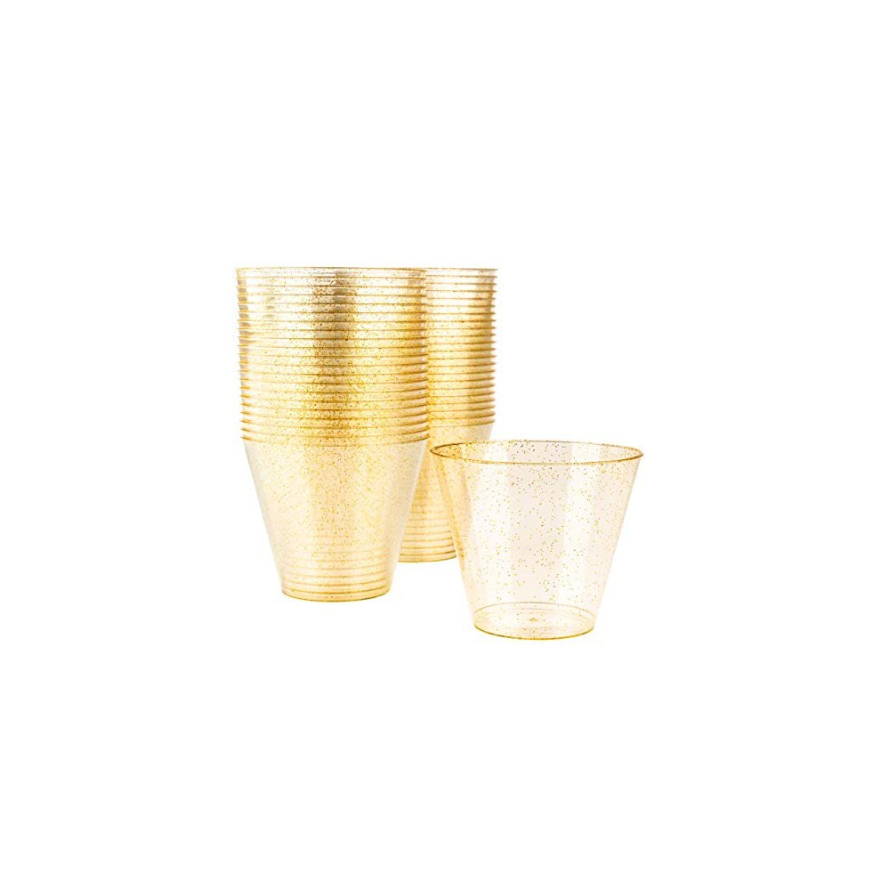 Matana - 60 Premium Multi-Use Plastic Party Cups with Gold Glitter - 270ml