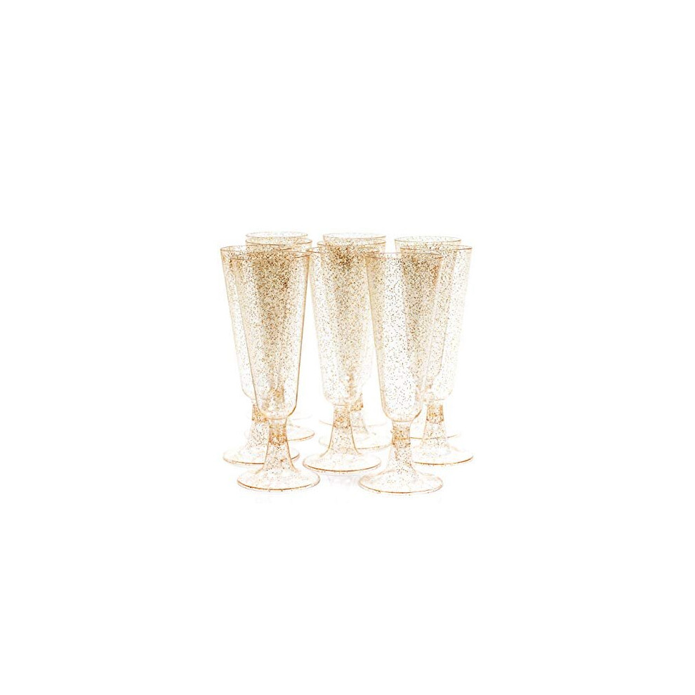 Matana - 50 Elegant Gold Glitter Multi-Use Plastic Champagne Flutes 150ml