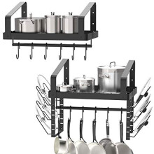 X-Cosrack Pot Racks Mur Murd Ensemble de 2 avec barre de serviette et casseroles Laux Organisateur de cuisine Cuisine de cuisine etageres suspend