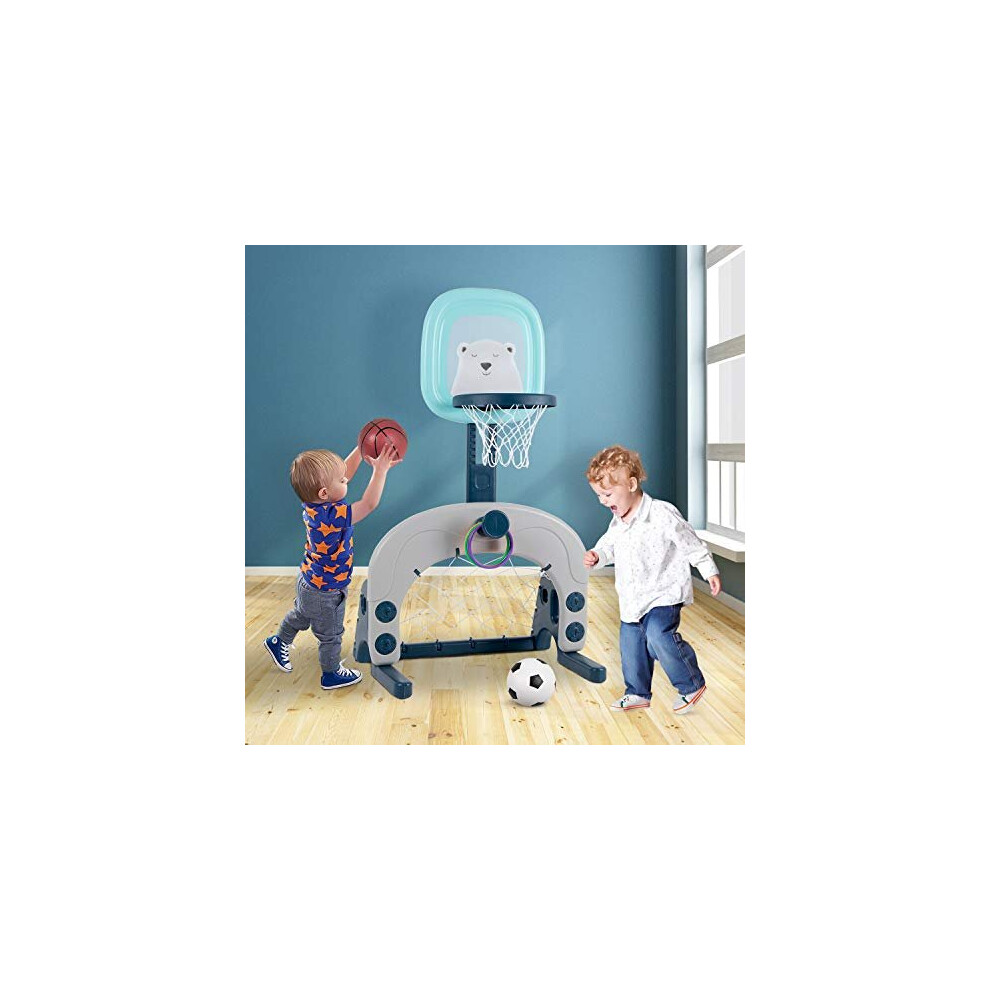 Basketball Hoop Set, 3-in-1 Kids Basketball Stand Sports Activity Center Adjustable Easy Score Basketball Hoop, Football/Soccer Goal/Ring Toss, Best G 