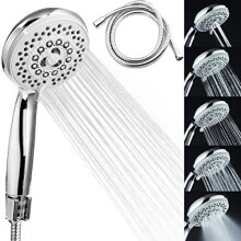 Shower Head with Hose, VOLUEX Handheld High Pressure Universal Fitting 5 Spraying Setting Showerhead with 2m Universal Shower Hose for Bath Shower