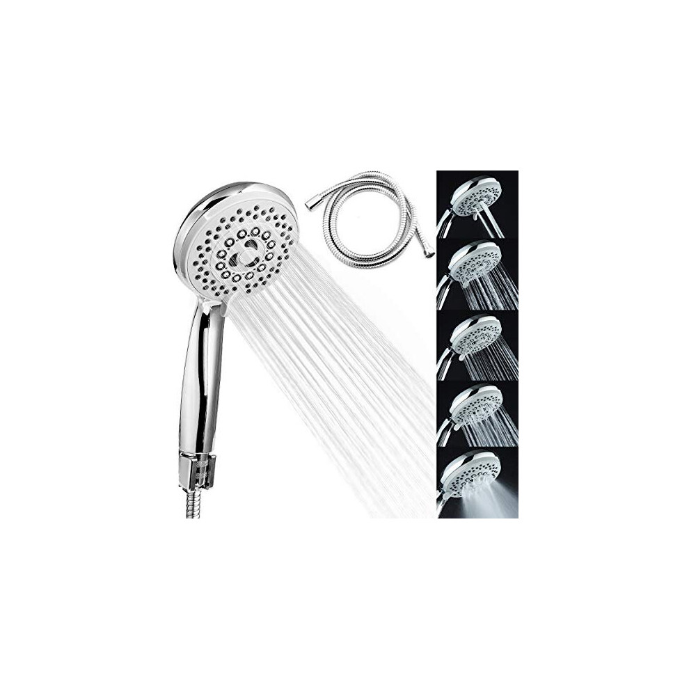 Shower Head with Hose, VOLUEX Handheld High Pressure Universal Fitting 5 Spraying Setting Showerhead with 2m Universal Shower Hose for Bath Shower