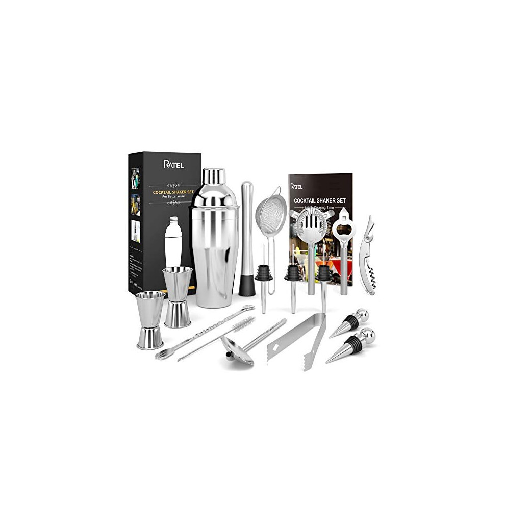 17 Pcs Cocktail Making Set, RATEL Stainless Steel Cocktail shakers Set Professional Bar Party Accessory Tool Cocktail Mixing Kit Including 750ml Co