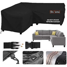Enzeno Garden V-Shape Furniture Cover Waterproof, 420D Heavy Duty Oxford Fabric Outdoor Rattan Corner Sofa Cover with Waterproof Tape (255*255*87cm)