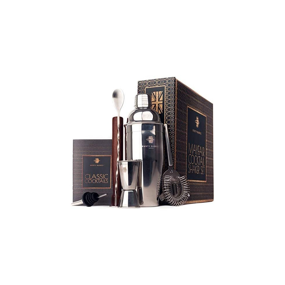 Rusty Barrel Original Mayfair Cocktail Making Set - Cocktail Gift Set Including Manhattan Cocktail Shaker, Muddler, Strainer, Jigger, Pourer, Spoon