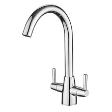 Kitchen Taps Mixer, Sink Mixer Tap 360 Degree Swivel Spout High Arc Monobloc Dual Lever Sink Taps Solid Copper Material Chrome Surface with Brass