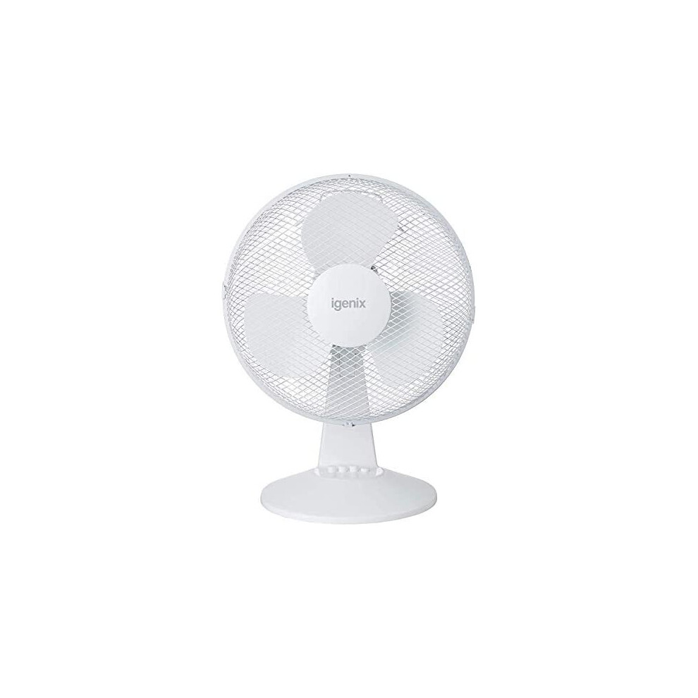 Igenix DF1210 Portable Desk Fan, 12 Inch, 3 Speed, Quiet Operation, Oscillating, Desktop/Bedside Fan, Ideal for Home and Office, White