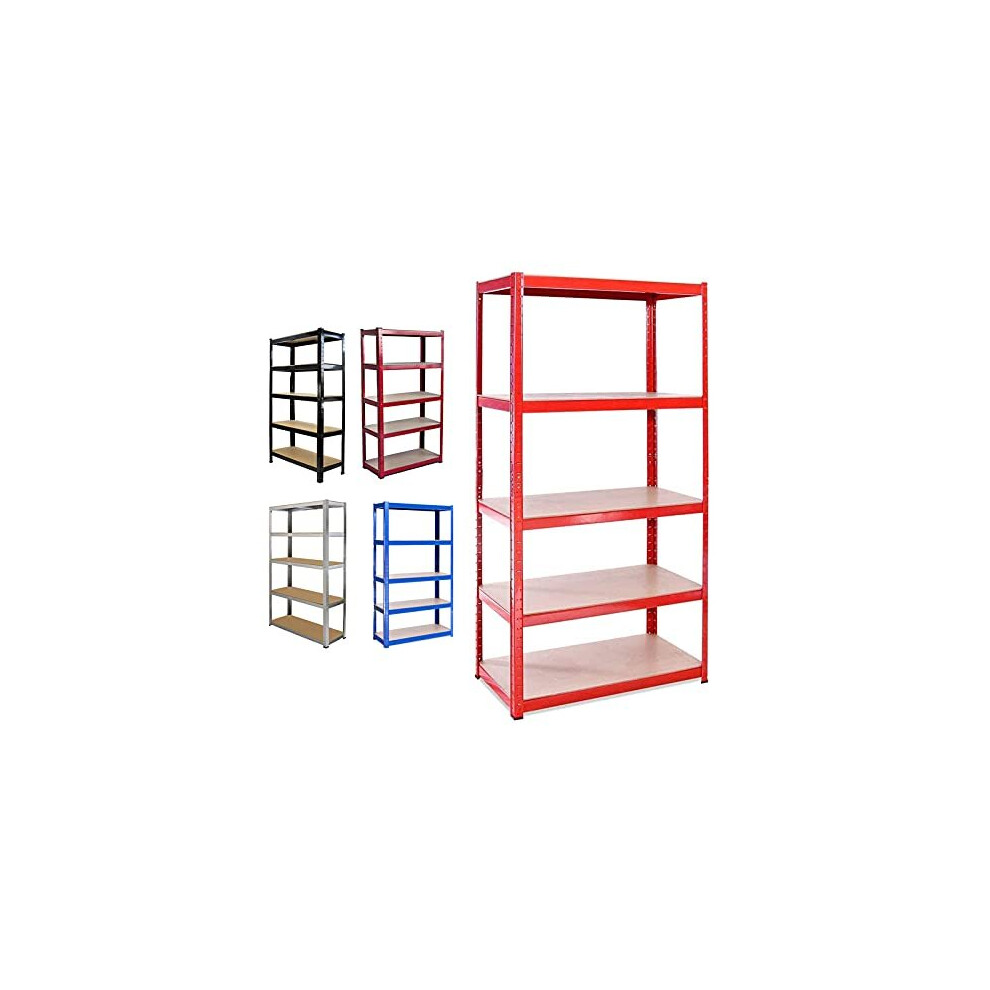 Heavy-Duty 5-Tier Boltless Metal Garage Shelving Unit, Freestanding 180X90x40 Cm, Red - 875 Kg Total Capacity, Split Into Two Workbenches 797334538872