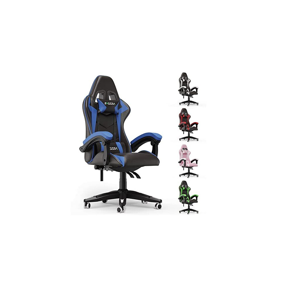 bigzzia Gaming Chair Office Chair Desk Chair Swivel Heavy Duty Chair Ergonomic Design with Cushion and Reclining Back Support (Blue and Black)