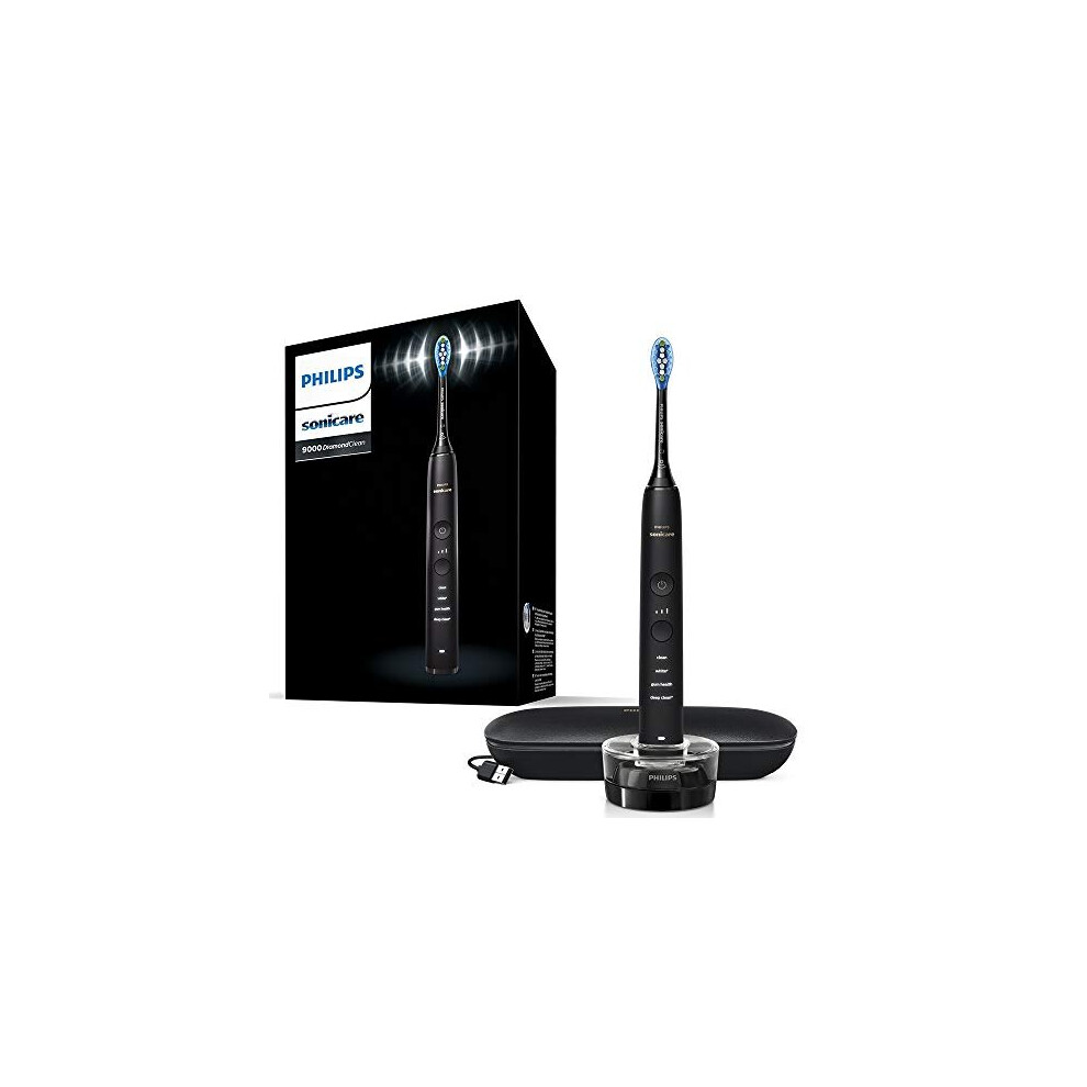 Philips Sonicare DiamondClean 9000 Black Electric Toothbrush, 2020 Edition, 4 Modes, 3 Intensities, Gum Pressure Sensor, App, Connected Handle, USB Tr