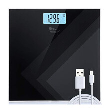 Himaly Digital Body Weight Scale with Backlit LCD – 180kg/400lb/28stone, USB Rechargeable, Slim Tempered Glass Platform, Color Weight Indicators