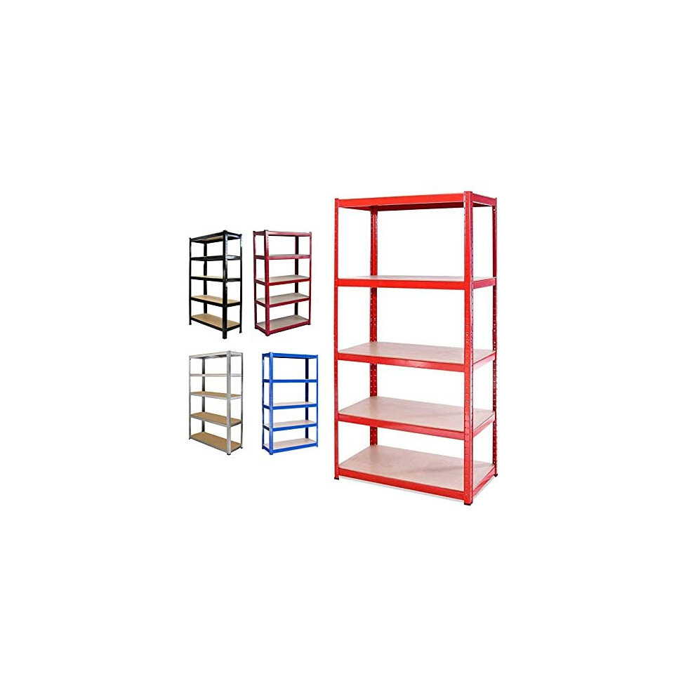 Heavy Duty Metal Garage Shelving Racking Unit Storage Rack Boltless Shelf Freestand 5 Tier Shelving 150cm x 70cm x 30cm (Red)