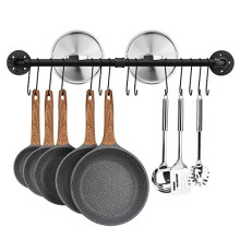 Toplife 31.5 inch Pot Rack Kitchen Wall Mounted Detachable Pan Lid Utensils Organizer Hanging Rail with 14 Hooks Black