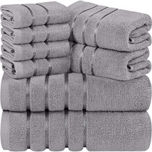 Utopia Towels - Cool Grey Towel Set 8 - Piece, Viscose Stripe Towels - 600 GSM Ring Spun Cotton - Highly Absorbent Towels (Pack of 8)