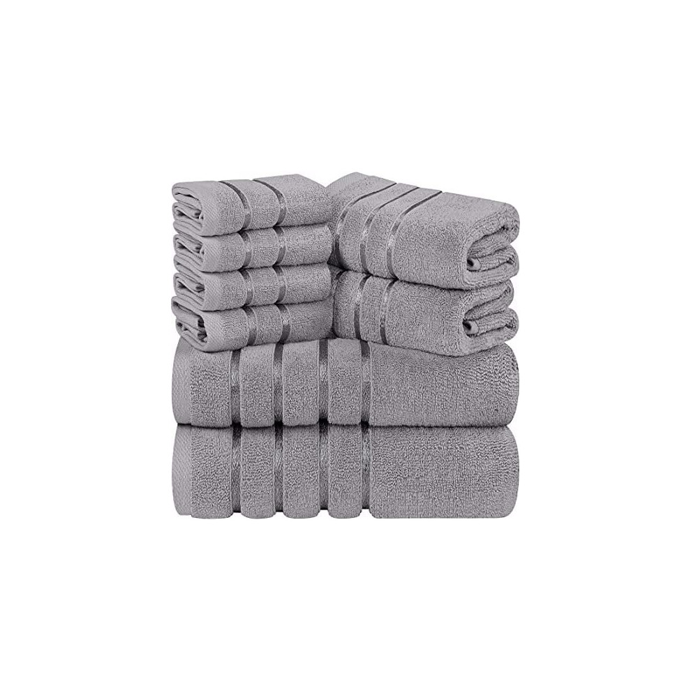 Utopia Towels - Cool Grey Towel Set 8 - Piece, Viscose Stripe Towels - 600 GSM Ring Spun Cotton - Highly Absorbent Towels (Pack of 8)