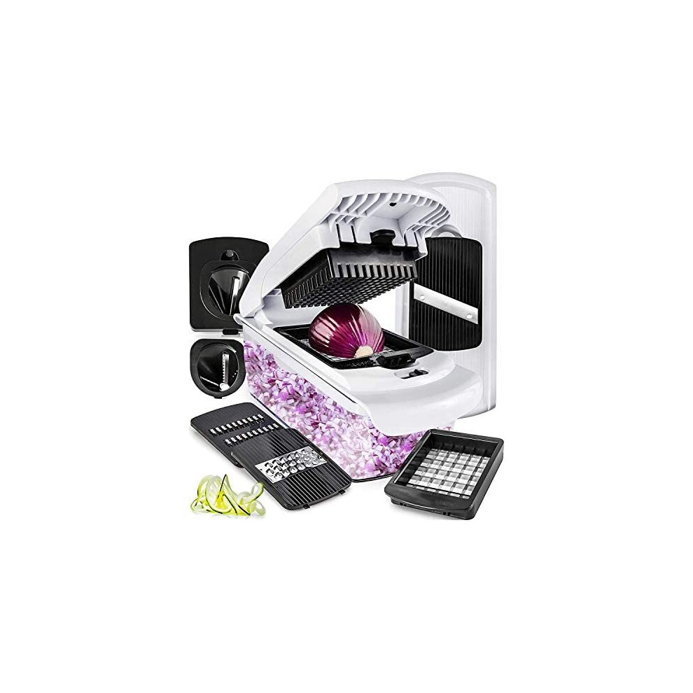 Vegetable Chopper Mandoline Slicer Food Chopper Manual - 7 Blades Onion Chopper Vegetable Slicer Spiralizer Onion Cutter with Container - Food Slicer