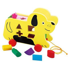 TOWO Wooden Pull Along Dog with Shape Sorter - Wooden Pull Along Puppy Toys for 1 year old - Wooden Pull Along Toys for Toddlers-Educational Toys for