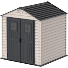 Duramax StoreMax 7 x 7 PLUS Plastic Garden Shed with Heavy-Duty Plastic Floor and Fixed Window on Doors, Strong Metal Roof Structure Fire Retardant an
