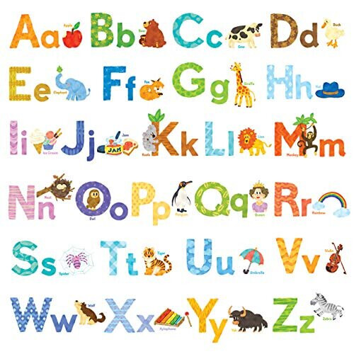 DECOWALL DW-1608S Watercolour Animal Alphabet ABC Kids Wall Stickers ...