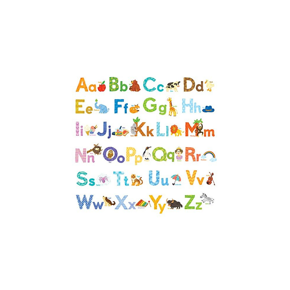 Decowall Dw-1608S Watercolour Animal Alphabet Abc Kids Wall Stickers Monkey Giraffe Zoo Learning Letter Wall Decals Removable Nursery Bedroom Living R