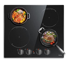 Hobsir Induktiokeittotaso musta lasi Electric Cooktop Sisäänrakennettu 4 vyöhykkeen sähköliesi nupilla 60cm