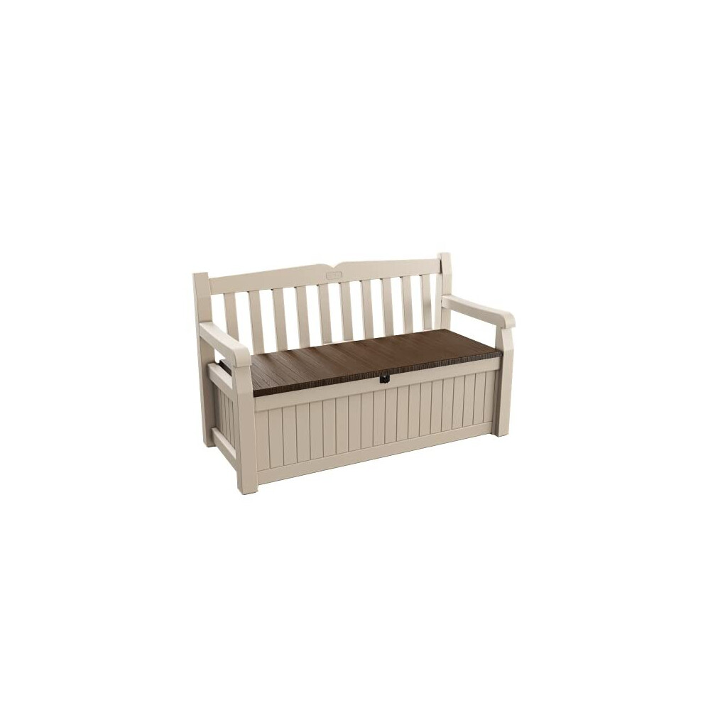 Keter Eden Bench Outdoor Storage Box Garden Furniture, Beige and Brown, 140 x 60 x 84 cm-image-OPC-P8VG2HH-NEW