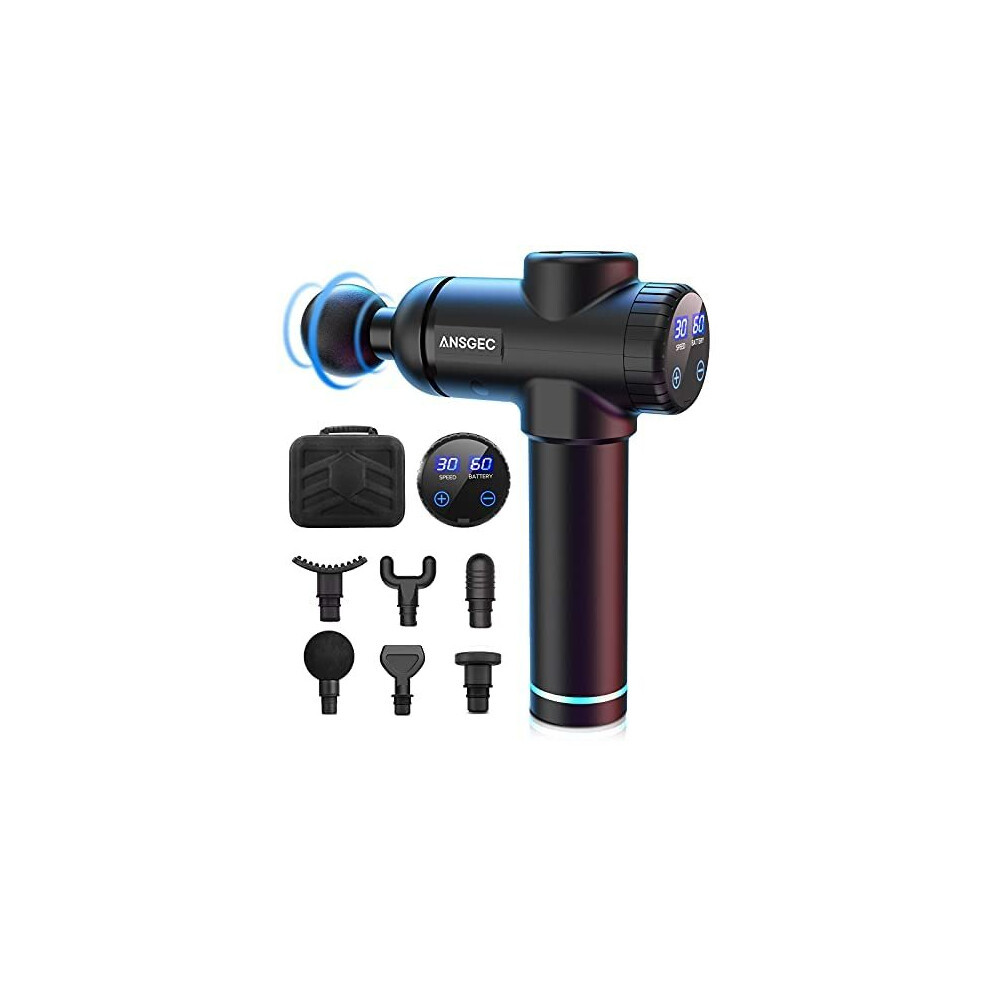 Massage Gun Deep Tissue, Powerful 30 Speeds ANSGEC Muscle Massage Gun, Quiet, Professional Percussion Massager, 6 Heads, LCD Display, Handheld Muscle