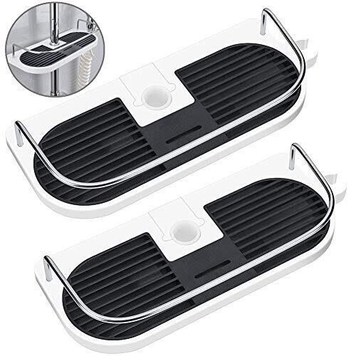 H Hawsam 2Packs No Drilling Shower Shelf Caddy for Shower Rail - Bathroom Rack Organizer Holder for Shampoo, Fit 19mm - 25mm Rail