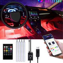 Car LED Strip Light- USB Charger Interior Car Lights - 4pcs 48 LED Car Underglow Lights,Waterproof Multicolor Music Led Strip Lighting Kits with Wi