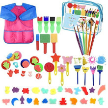 YZNlife Kids Paint Brushes Sponge Kits,52 pcs Painting Brushes Tool Kit for Kids Early DIY Learning Include Foam Brushes, Pattern Brushes Set, Waterpr