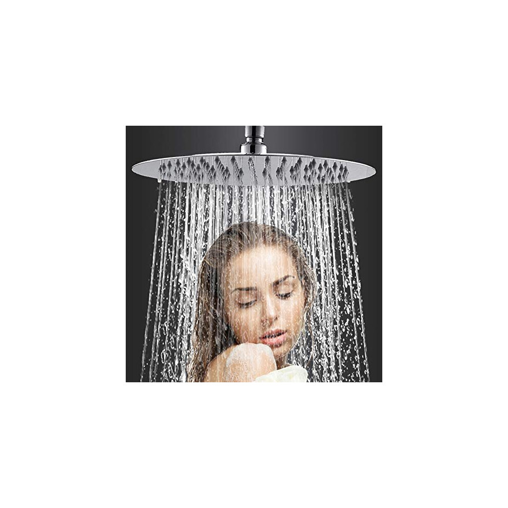 Large Rain Shower Head Round 304 Stainless Steel Ultra Thin Bathroom Shower Head High Pressure Rainfall Showerhead (10Inch) 795663471952
