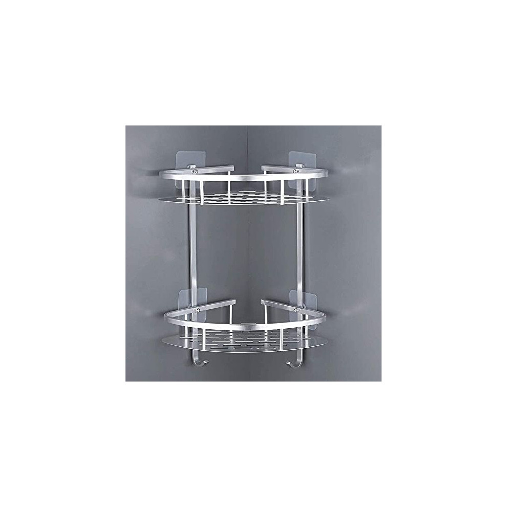 LATERN No Drilling Bathroom Corner Shelves, Aluminum 2-Tier Shower Organizer Caddy Adhesive Storage Basket for Shampoo - Include Sticky Wall Moun
