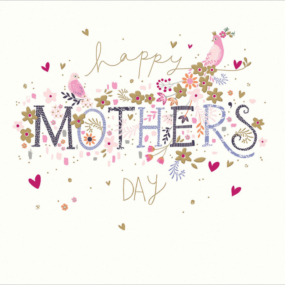 Woodmansterne Birds & Floral Happy Mother's Day Greeting Card Beautiful Mothers Day Cards Gold